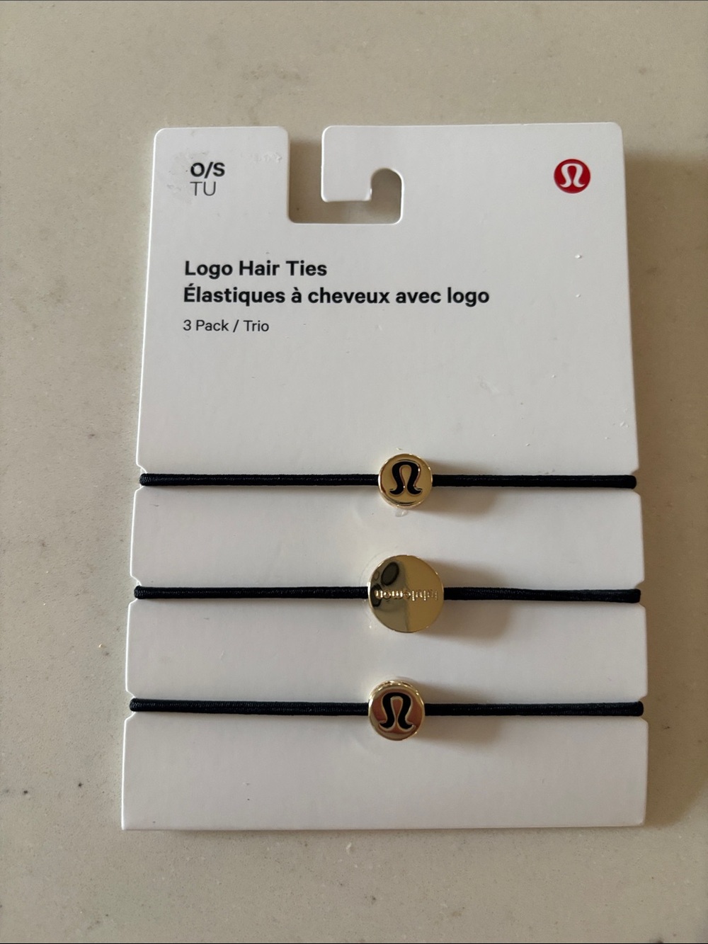 lululemon Logo Black Hair Ties with Gold Logo Accent - 3 Pack NWT OS